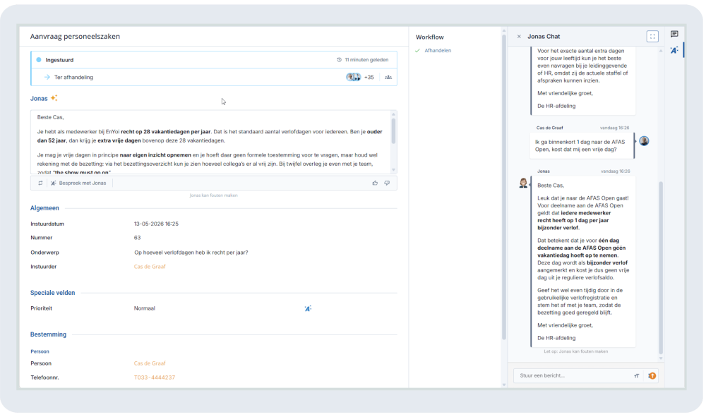 Chat met Jonas in de workflow